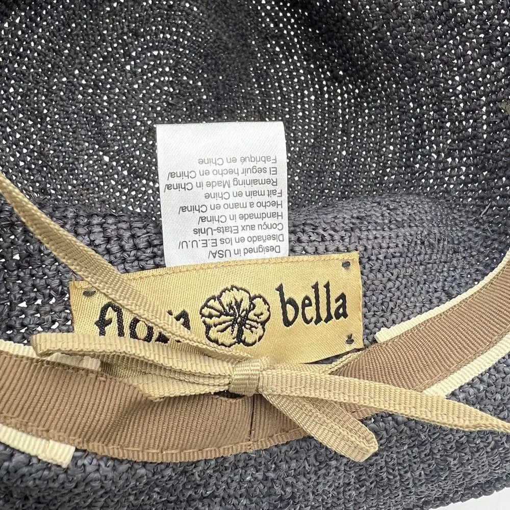 Flora Bella Raffia Hat Fedora Blue Gray Straw Sun Hat